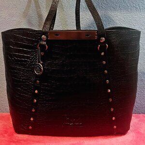 Patricia Nash 10th Anniversary Benvenuto Style Black Croc Leather Tote